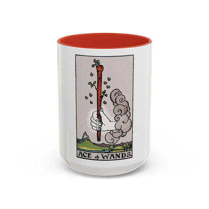 The Ace of Wands (Tarot Card) Accent Coffee Mug-15oz-Red-Go Mug Yourself