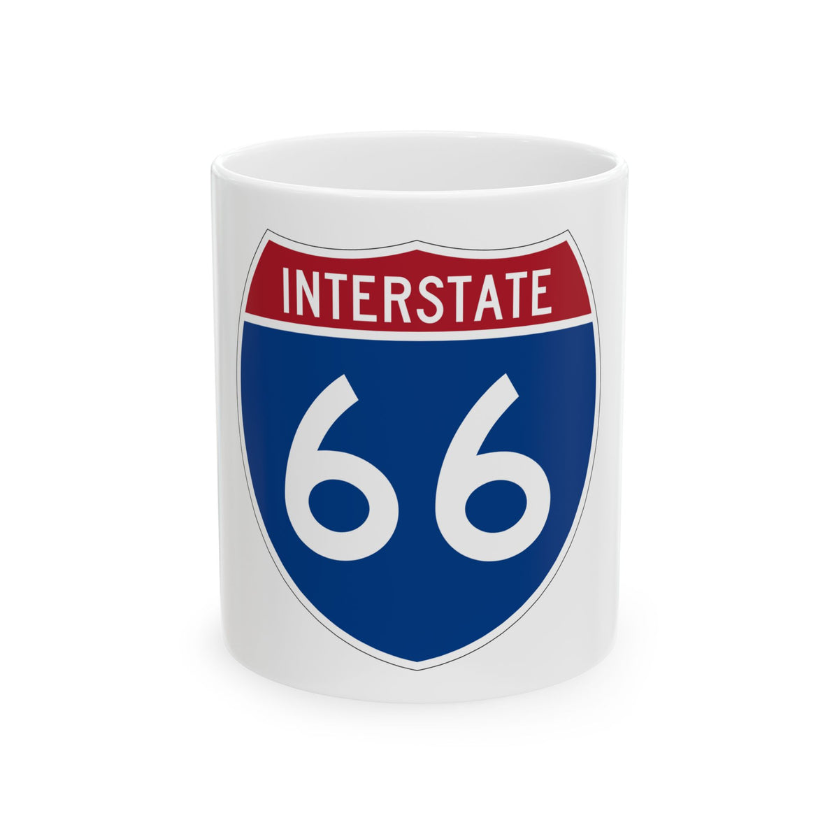 Flat vector Interstate 66 highway sign: red INTERSTATE header, white route number 66 on a navy field.