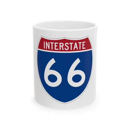 Flat vector Interstate 66 highway sign: red INTERSTATE header, white route number 66 on a navy field.
