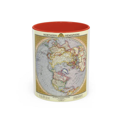 Northern Hemisphere (1946) (Map) Accent Coffee Mug-11oz-Red-Go Mug Yourself