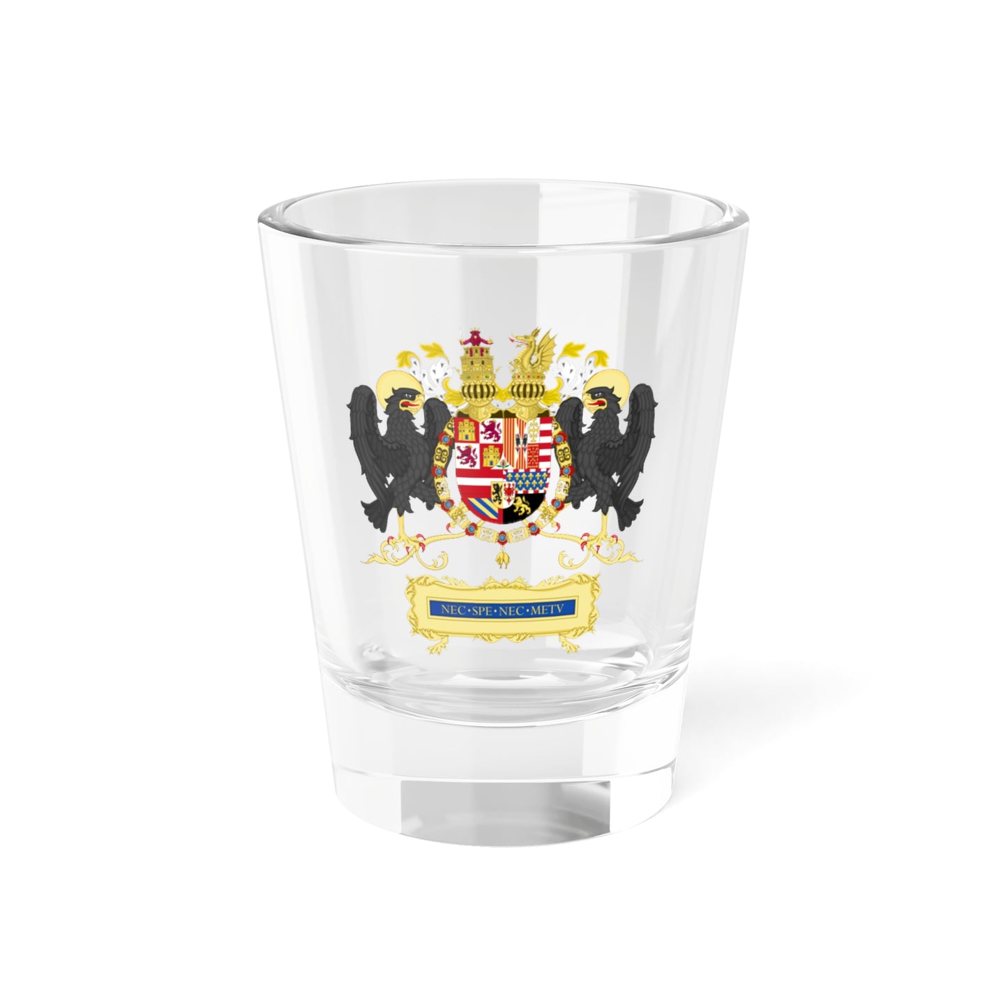 Full Ornamented Coat of arms of Philip II of Spain 1558-1580 (Spain) (Coat of Arms) Shot Glass 1.5oz