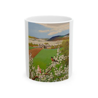 Farm Children Seeing the First Robin of Spring, The Saturday Evening Post cover, May 7, 1955 - White Coffee Mug-11oz-Go Mug Yourself