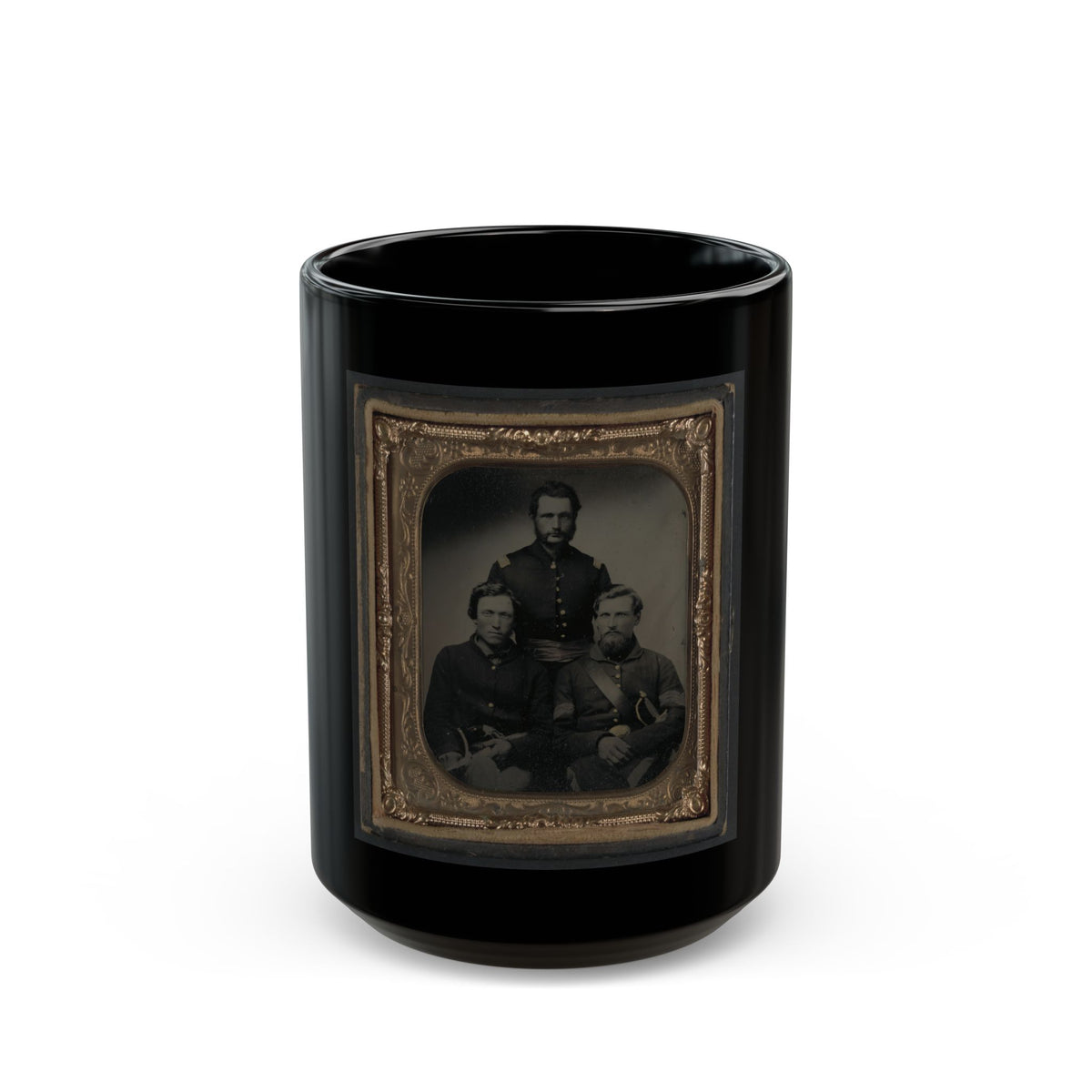 Three Unidentified Soldiers, Probably Of Company B, 23rd Ohio Infantry Regiment, With Revolvers And Sword (U.S. Civil War) Black Coffee Mug