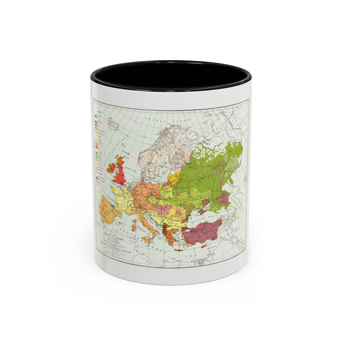 Europe & Adjoining Asia & Africa - The Races of (1919) (Map) Accent Coffee Mug