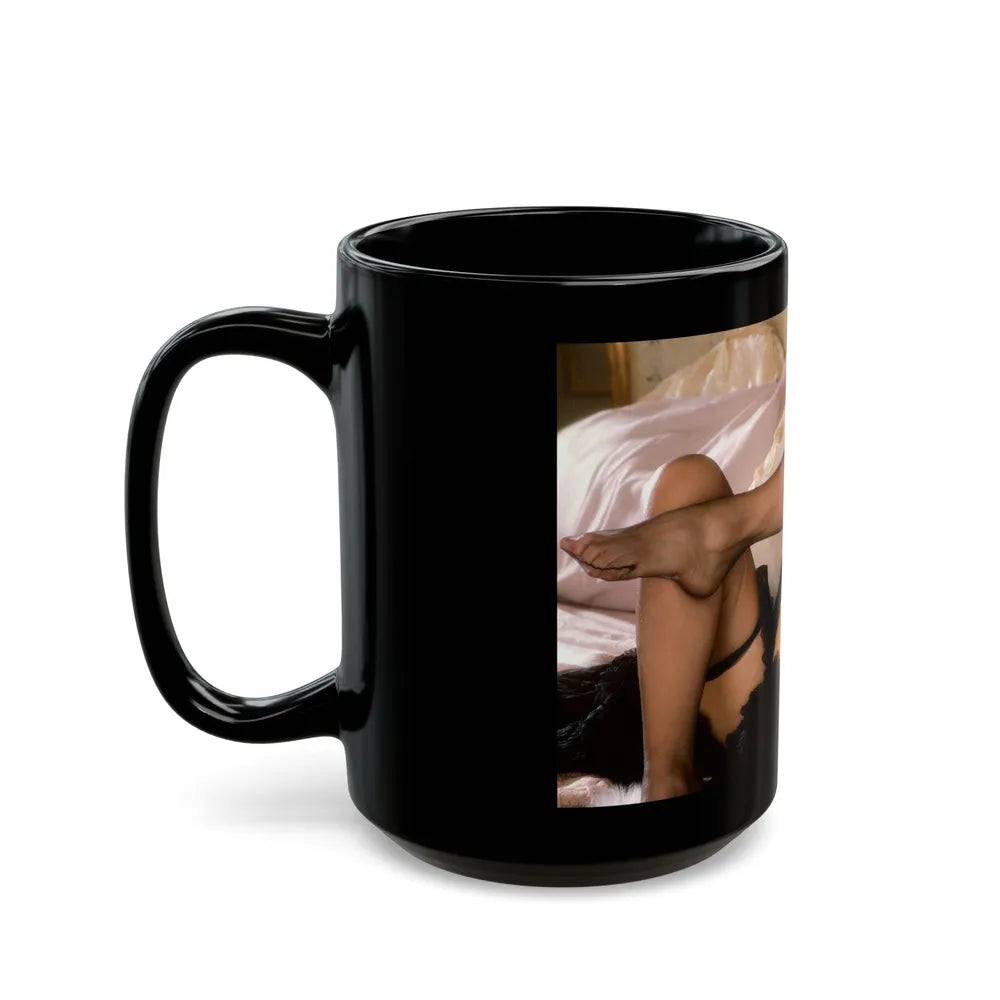 Terry Moore #404 - Unreleased Aug. '84 Playboy Photo from shoot toplesss in lingerie & stockings 1 sexy foot exposed (Vintage Female Icon) Black Coffee Mug-Go Mug Yourself