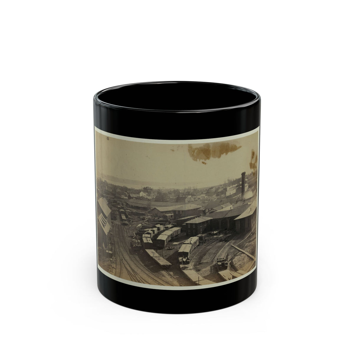 Bird's Eye View Of Machine Shops, With East Yard Of Orange & Alexandria Railroad (U.S. Civil War) Black Coffee Mug