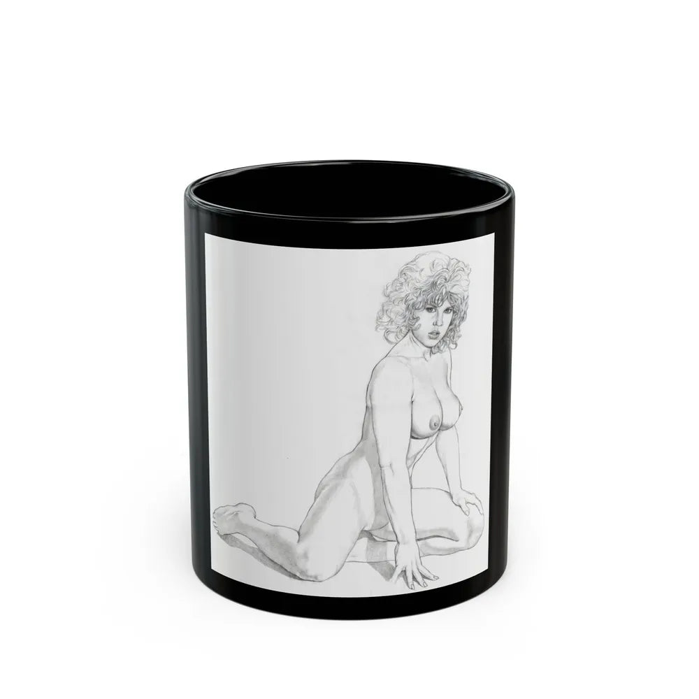 Linda Blair #171 - Nude Pencil Drawing (Vintage Female Icon) Black Coffee Mug-11oz-Go Mug Yourself