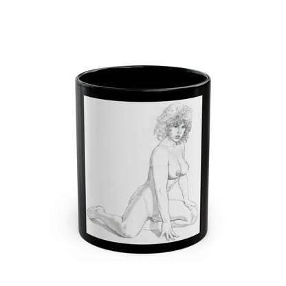 Linda Blair #171 - Nude Pencil Drawing (Vintage Female Icon) Black Coffee Mug-11oz-Go Mug Yourself