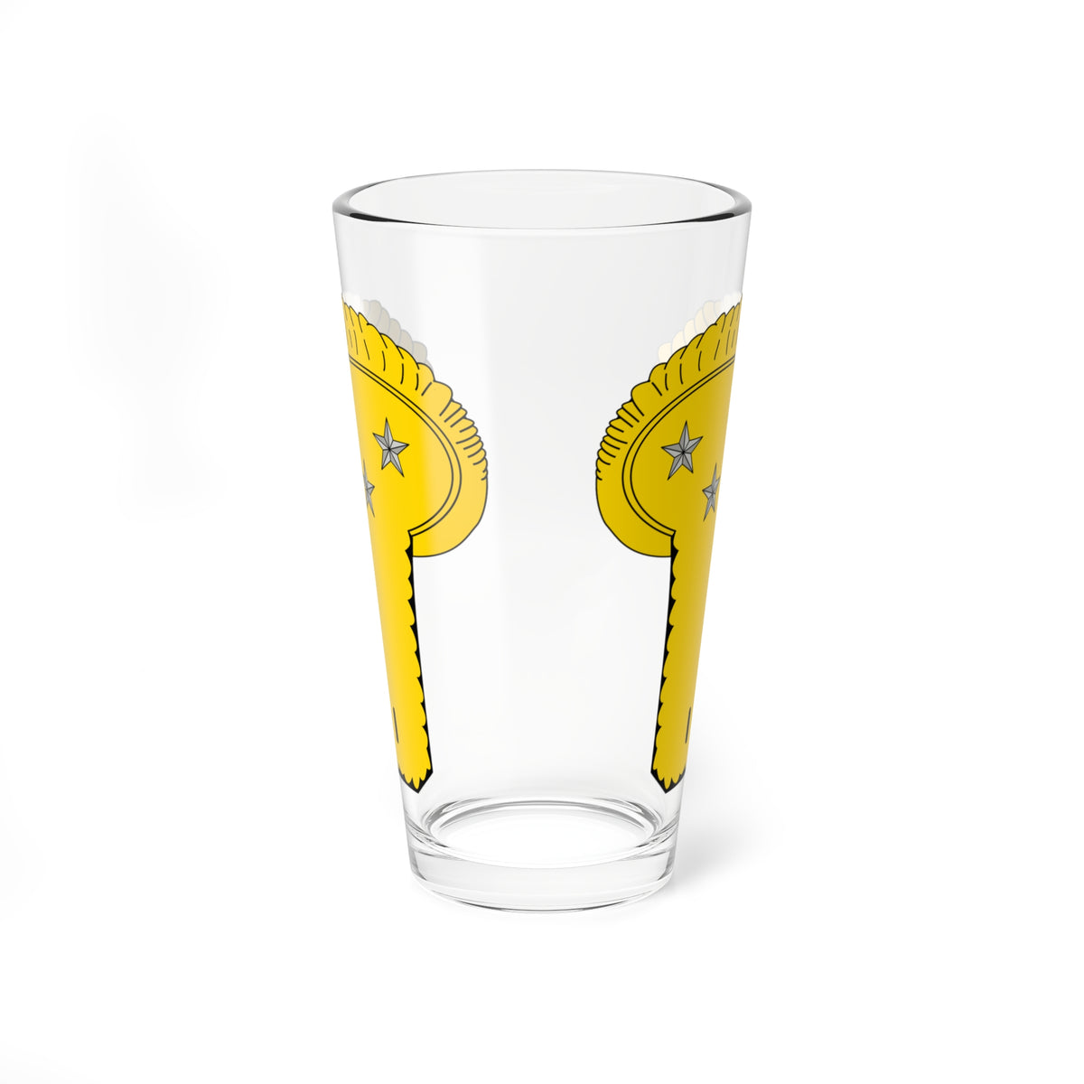 Two mirrored flat vector yellow epaulette shapes, each marked with three small silver five-pointed stars, on white.
