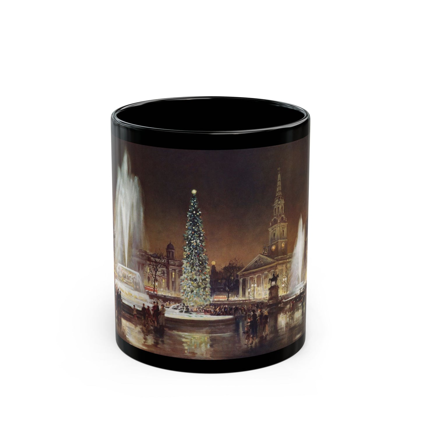 Christmas Eve At Trafalgar Square, Holly Leaves magazine, 1950 - Black Coffee Mug-11oz-Go Mug Yourself