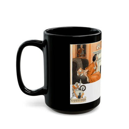 By the Fire, 1934 - Black Coffee Mug-Go Mug Yourself