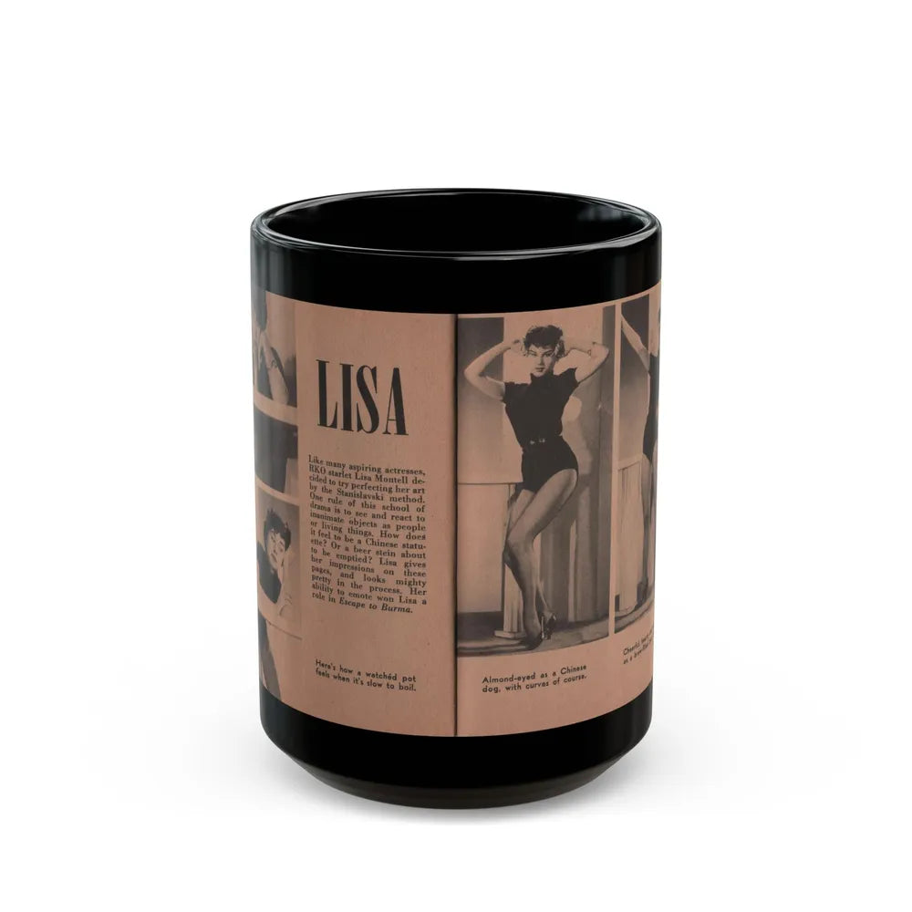 Lisa Montell #26 - 4 B&W Photos, Small Article & Captions from Pocket Pin-Ups Mag. '56 (Vintage Female Icon) Black Coffee Mug-15oz-Go Mug Yourself