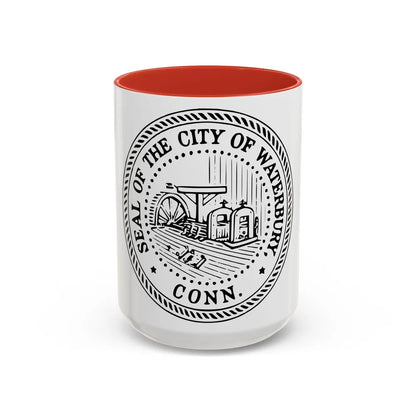 Seal of Waterbury Connecticut - Accent Coffee Mug-15oz-Red-Go Mug Yourself