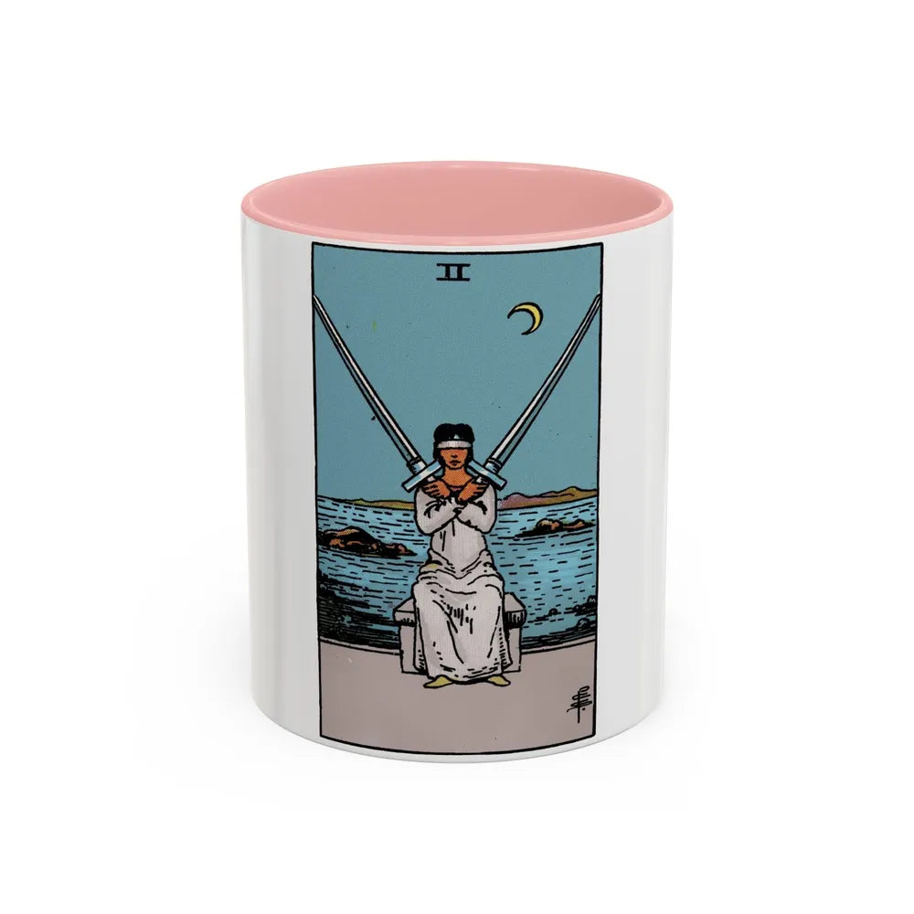 The 2 of Swords (Tarot Card) Accent Coffee Mug-11oz-Pink-Go Mug Yourself