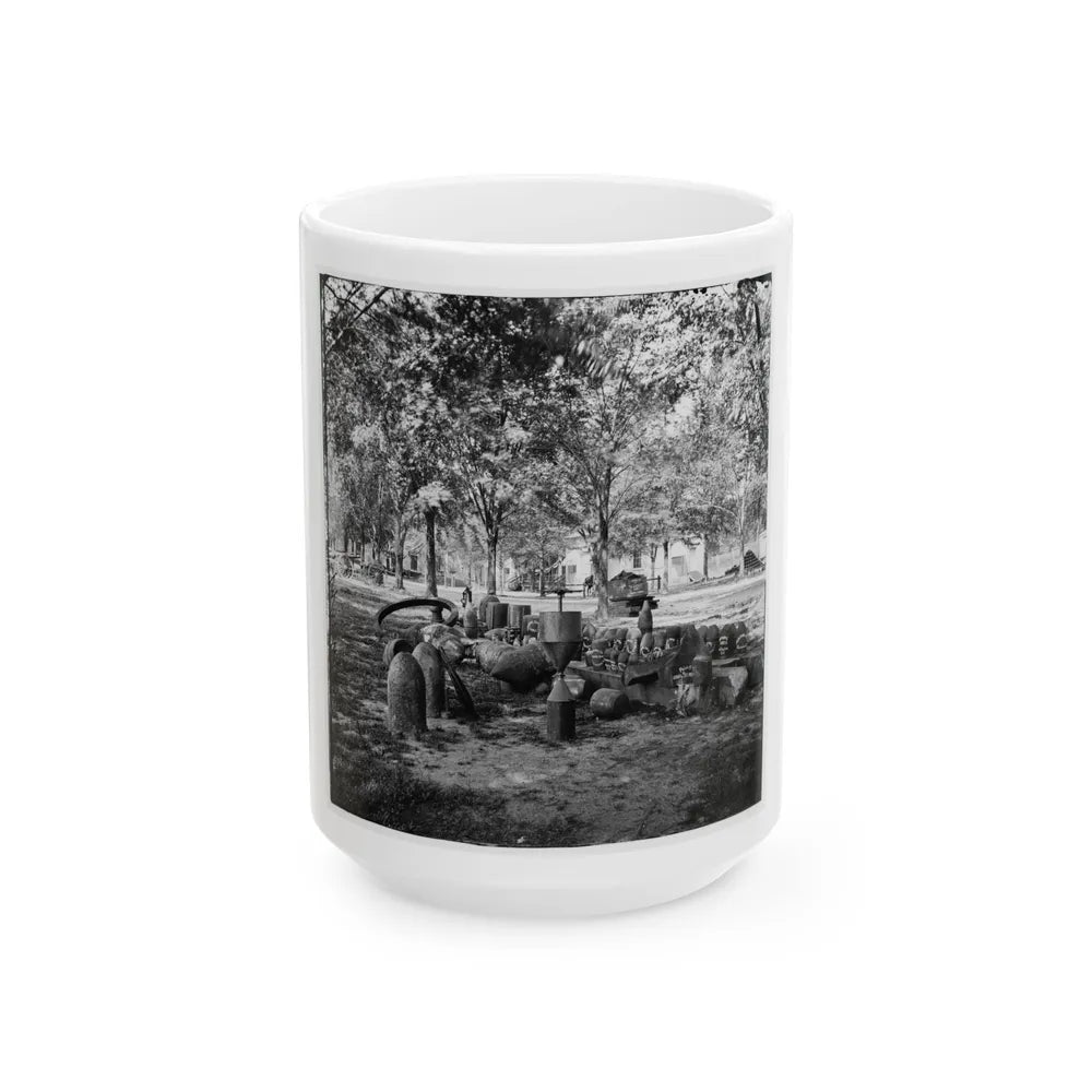 Charleston, S.C. Confederate Torpedoes, Shot, And Shell In The Arsenal Yard (U.S. Civil War) White Coffee Mug-15oz-Go Mug Yourself