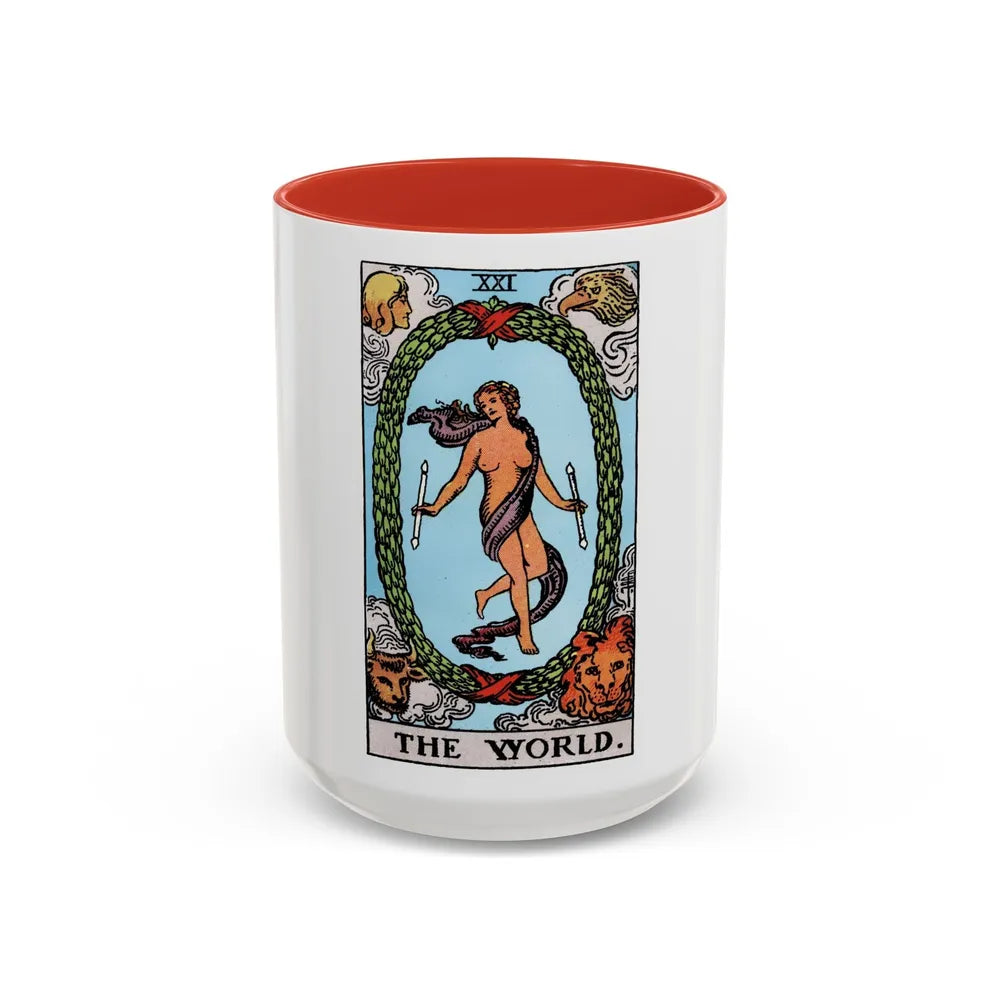 The World (Tarot Card) Accent Coffee Mug-15oz-Red-Go Mug Yourself