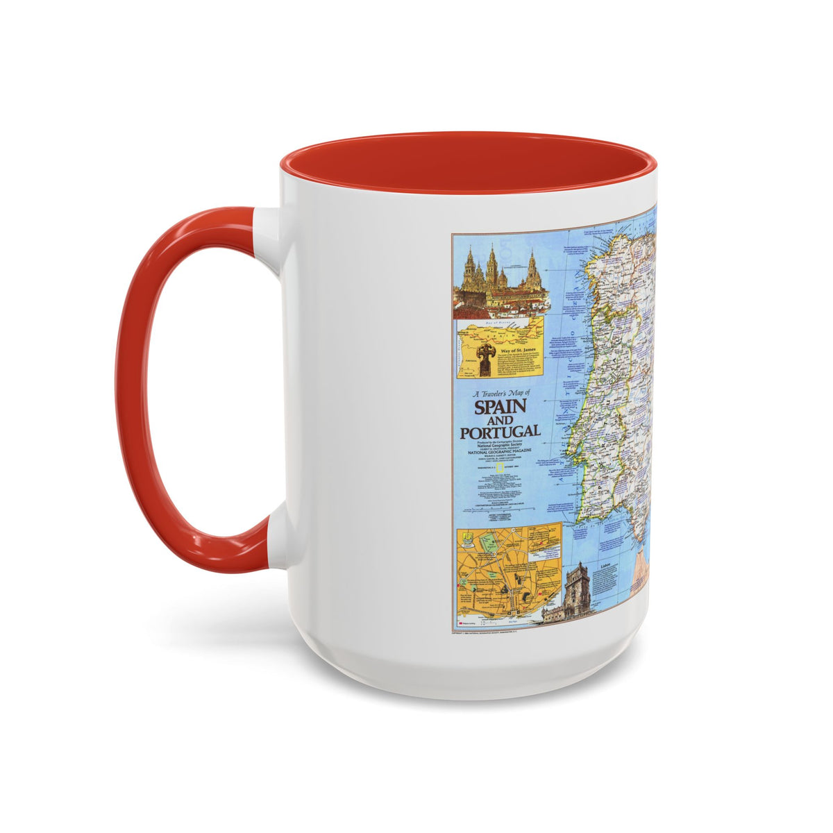 Spain and Portugal - A Traveller's Map 1 (1984) (Map) Accent Coffee Mug