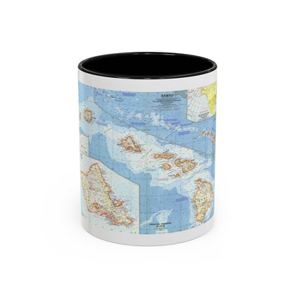 Vintage atlas map of the Hawaiian Islands on blue ocean, with island outlines and an Oahu inset.