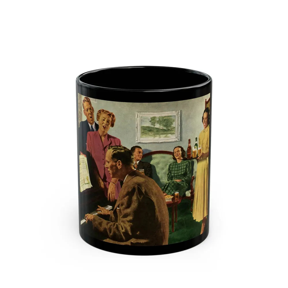 Cathered Around The Piano, 1949 - Black Coffee Mug-11oz-Go Mug Yourself