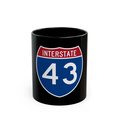 Navy and white Interstate 43 highway shield with a red INTERSTATE band across the top, in flat vector style.
