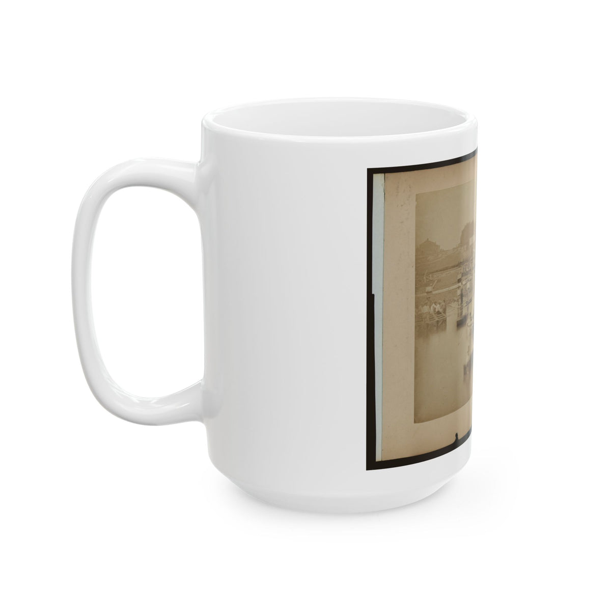 Military Construction In Northern Virginia  Men Sitting In Blanket Boats On The Potomac River (U.S. Civil War) White Coffee Mug