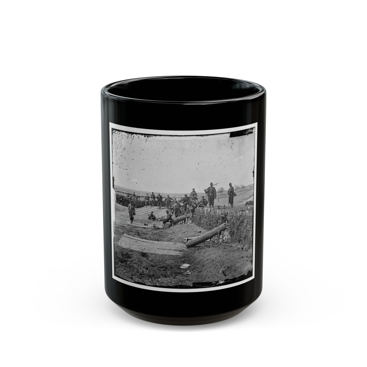 Group Of Federal Soldiers In Confederate Fort On Heights Of Centreville With Quaker Guns (U.S. Civil War) Black Coffee Mug