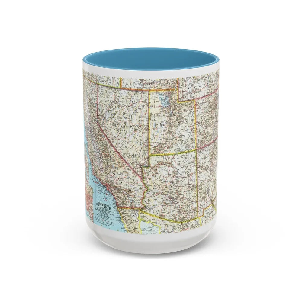 USA - Southwestern (1959) (Map) Accent Coffee Mug-15oz-Light Blue-Go Mug Yourself