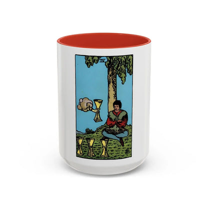 The 4 of Cups (Tarot Card) Accent Coffee Mug-15oz-Red-Go Mug Yourself