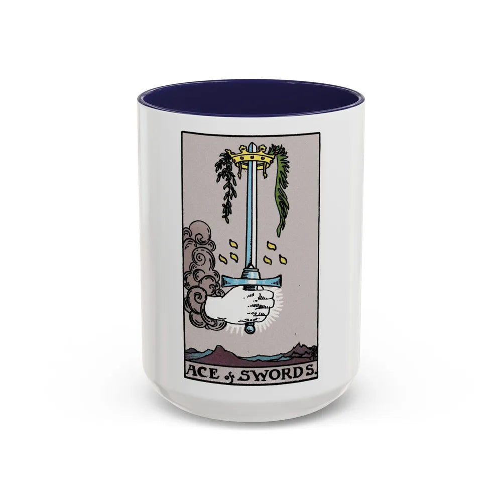 The Ace of Swords (Tarot Card) Accent Coffee Mug-15oz-Navy-Go Mug Yourself