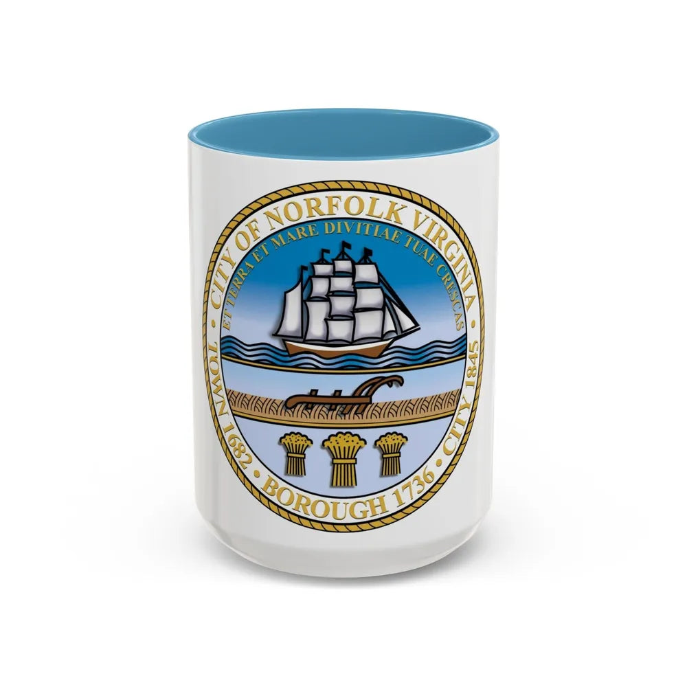 Seal of Norfolk Virginia - Accent Coffee Mug-15oz-Light Blue-Go Mug Yourself