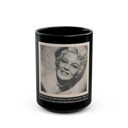 Sheree North #341 - 3x5 Small B&W Glamour Portriat Clipping with, Caption from 1950's Movie Star Magazine (Vintage Female Icon) Black Coffee Mug-15oz-Go Mug Yourself