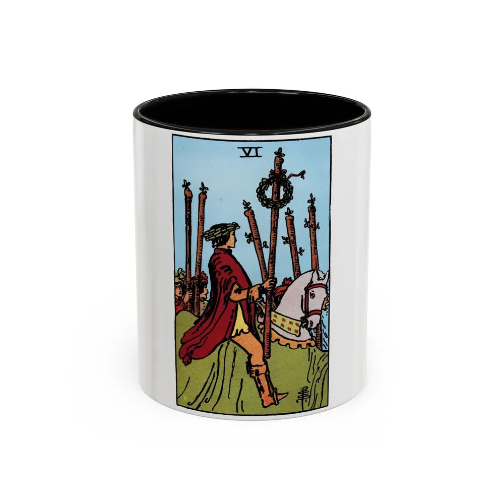 The 6 of Wands (Tarot Card) Accent Coffee Mug-11oz-Black-Go Mug Yourself