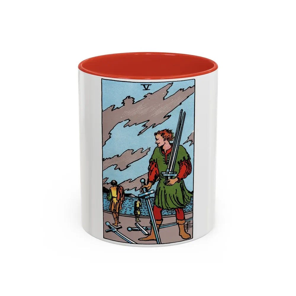 The 5 of Swords (Tarot Card) Accent Coffee Mug-11oz-Red-Go Mug Yourself