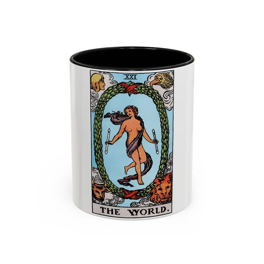 The World (Tarot Card) Accent Coffee Mug-11oz-Black-Go Mug Yourself