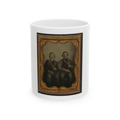 Two Unidentified Soldiers In Non-Regulation Confederate Uniforms With Single Shot Pistol And Colt Army Model 1860 Revolver (U.S. Civil War) White Coffee Mug