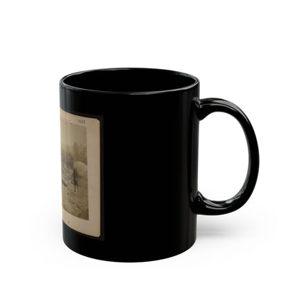 Military Railroad Operations In Northern Virginia  Man Standing On Railroad Tracks Holding Twisted Rail (U.S. Civil War) Black Coffee Mug