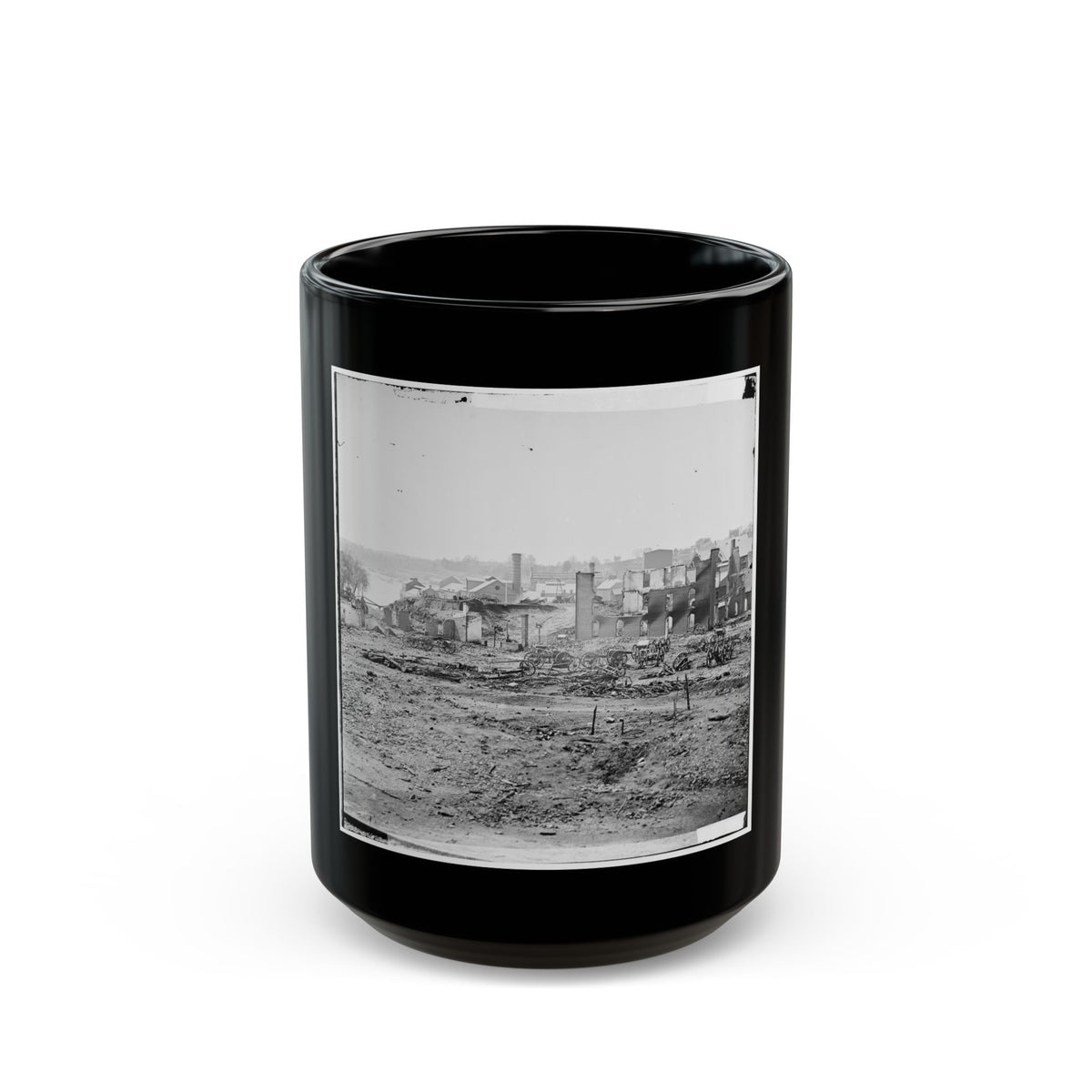 Richmond, Va. Guns And Ruined Buildings Near The Tredegar Iron Works (U.S. Civil War) Black Coffee Mug