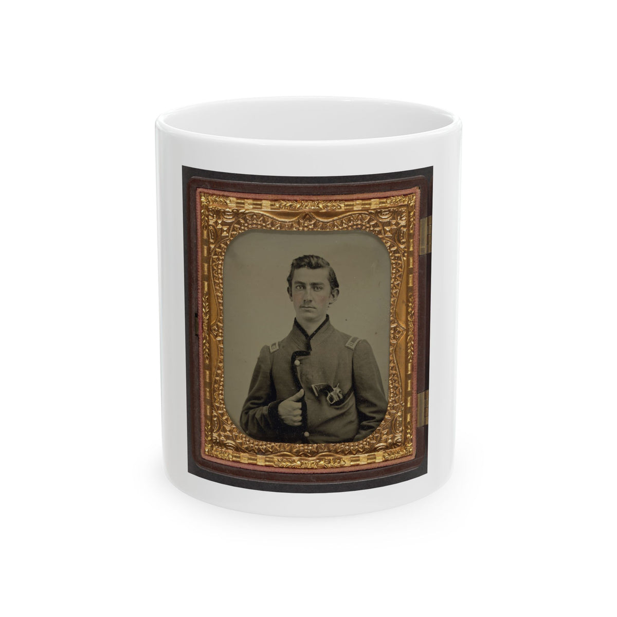 Unidentified Soldier In Union Captain's Uniform With Revolver In Breast Pocket (U.S. Civil War) White Coffee Mug