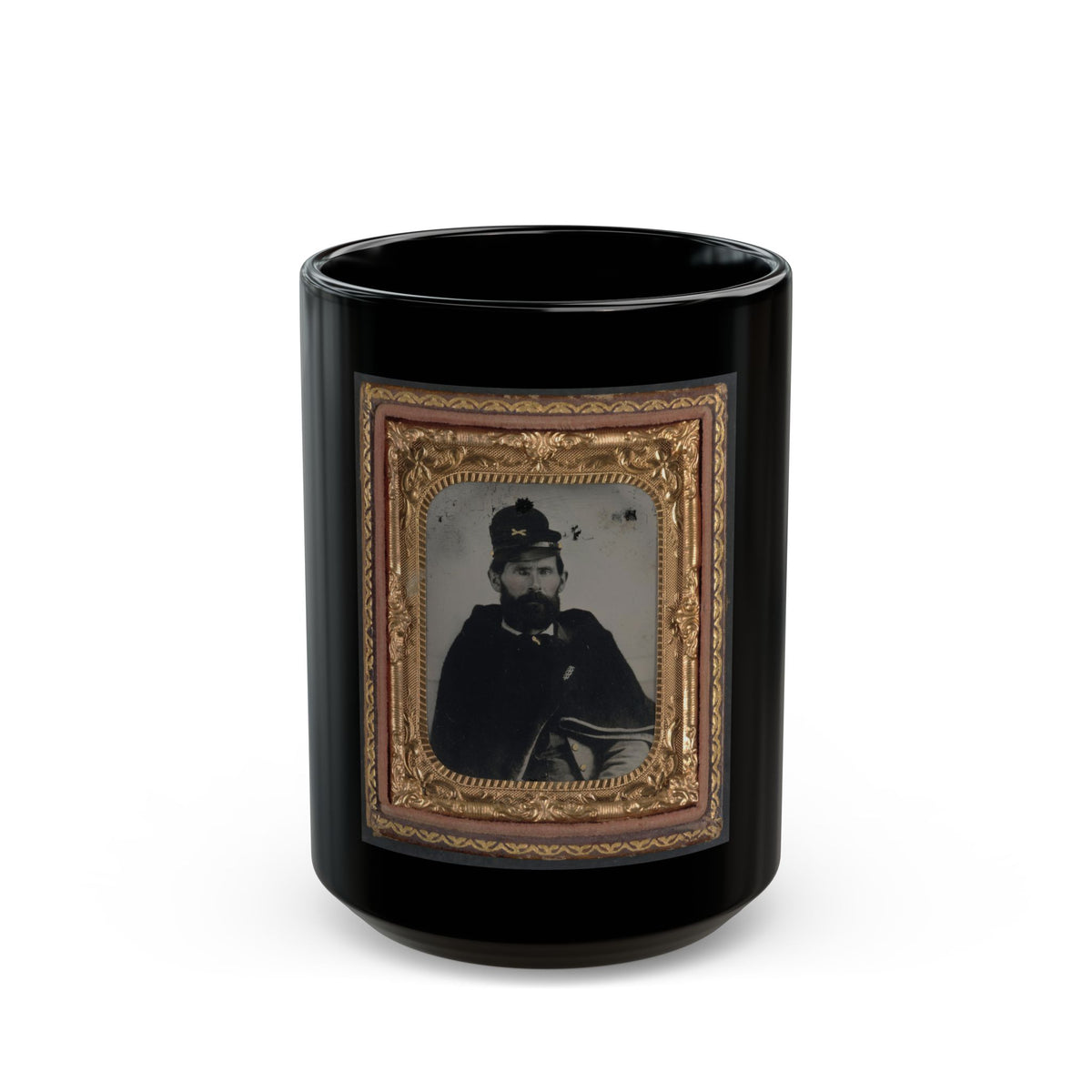Private Archibald D. Council Of Co. K, 18th North Carolina Infantry Regiment, In Uniform And Wrapped With Hospital Blanket (U.S. Civil War) Black Coffee Mug