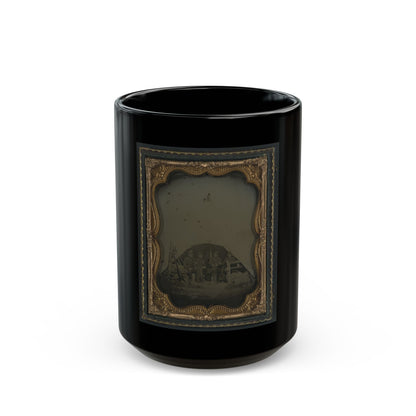 Three Unidentified Officers And A 1st Sergeant Of The 7th New Hampshire Infantry Regiment In Front Of A Sibley Tent (U.S. Civil War) Black Coffee Mug
