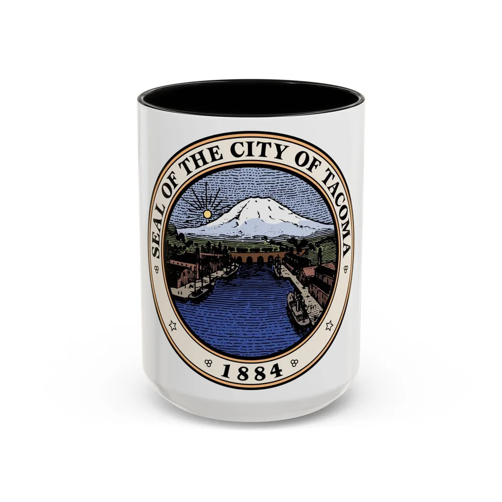 Seal of Tacoma WA - Accent Coffee Mug-15oz-Black-Go Mug Yourself