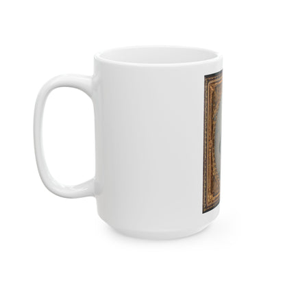 Unidentified Soldier In Confederate Uniform With D-Guard Bowie Knife, Musket, And Revolver (U.S. Civil War) White Coffee Mug