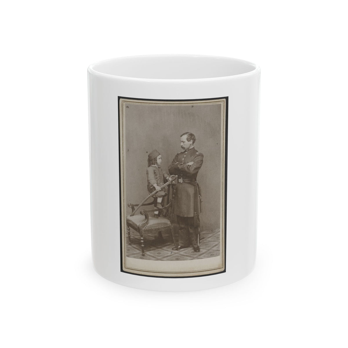Unidentified Soldier In Union First Lieutenant's Uniform And Child In Zouave Uniform With Model 1860 Cavalry Saber (U.S. Civil War) White Coffee Mug