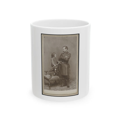 Unidentified Soldier In Union First Lieutenant's Uniform And Child In Zouave Uniform With Model 1860 Cavalry Saber (U.S. Civil War) White Coffee Mug