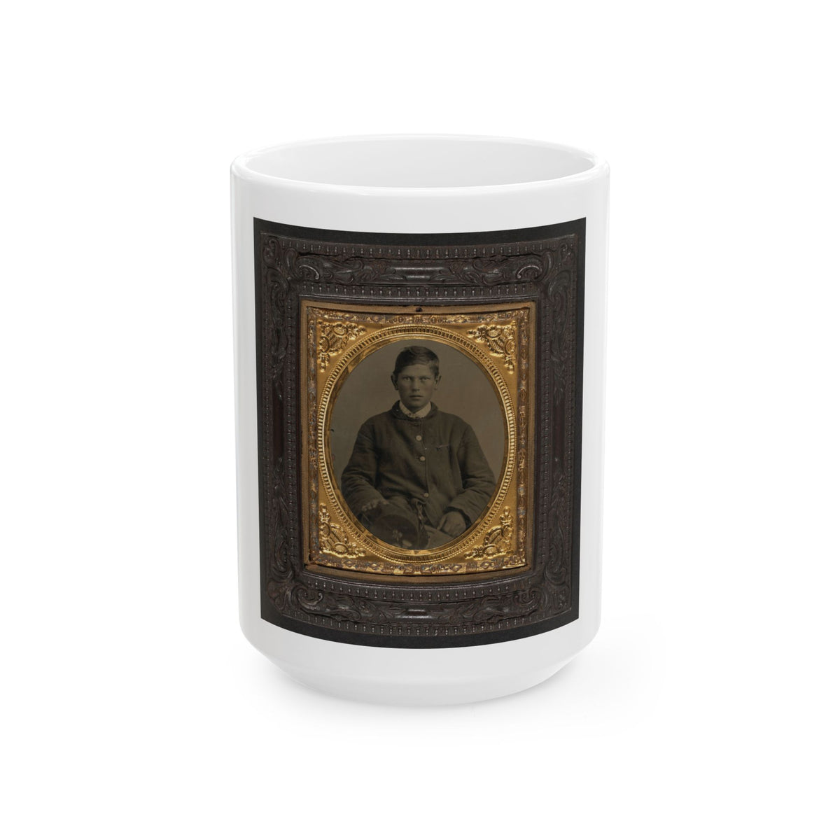 Unidentified Soldier In Union Uniform And Forage Cap With Infantry Insignia And 2nd Corps Army Of The Potomac Badge (U.S. Civil War) White Coffee Mug