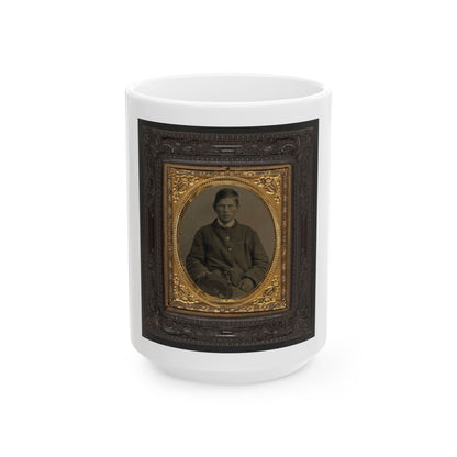 Unidentified Soldier In Union Uniform And Forage Cap With Infantry Insignia And 2nd Corps Army Of The Potomac Badge (U.S. Civil War) White Coffee Mug