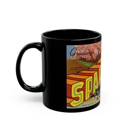 Greetings from Spartanburg SC in the heart of the Peach Belt (Greeting Postcards) Black Coffee Mug-Go Mug Yourself