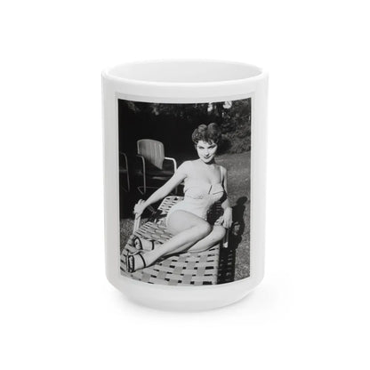 Debra Paget #611 - 8x10 B&W Full Body Pin-Up Promo Photo circa 50's (Vintage Female Icon) White Coffee Mug-15oz-Go Mug Yourself