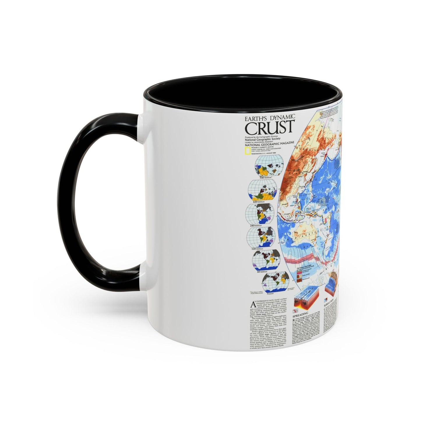 World Map - Earth's Dynamic Crust (1985) (Map) Accent Coffee Mug