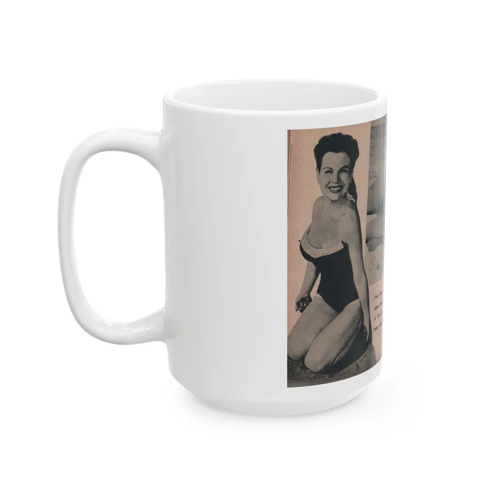 Pamela Duncan #25 - PHOTO Digest Mag. March '55 - 3 B&W Photos & Article (Vintage Female Icon) White Coffee Mug-Go Mug Yourself